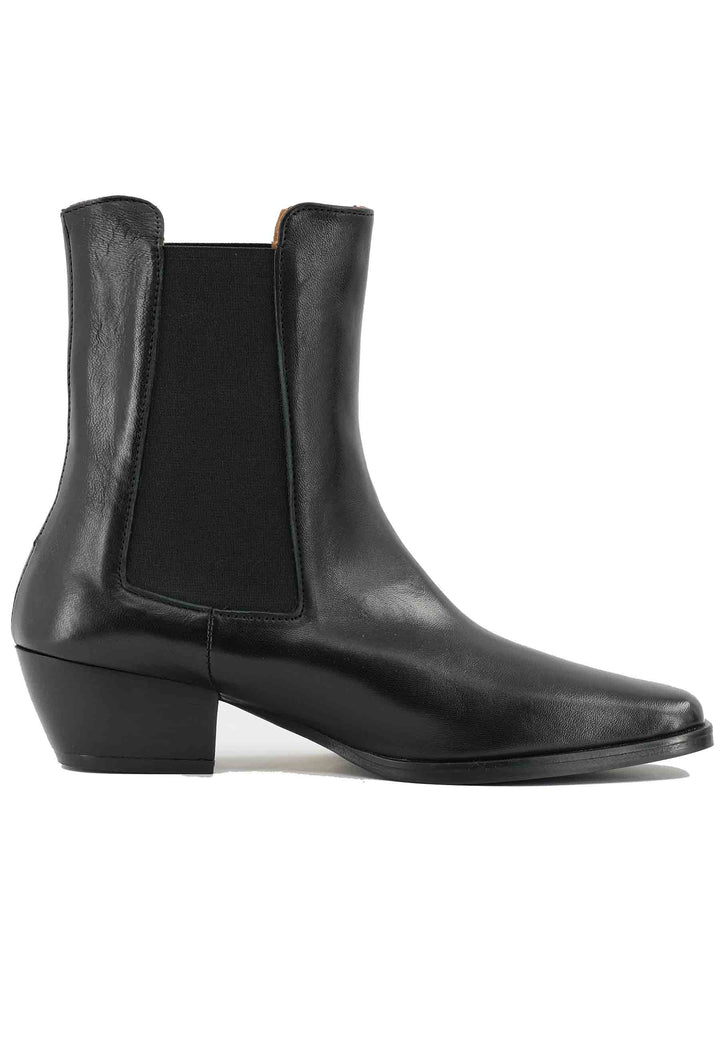 Spatarella Stivaletti BT1695 boot donna in pelle nera punta quadra con tacco in cuoio Comprare a buon mercato