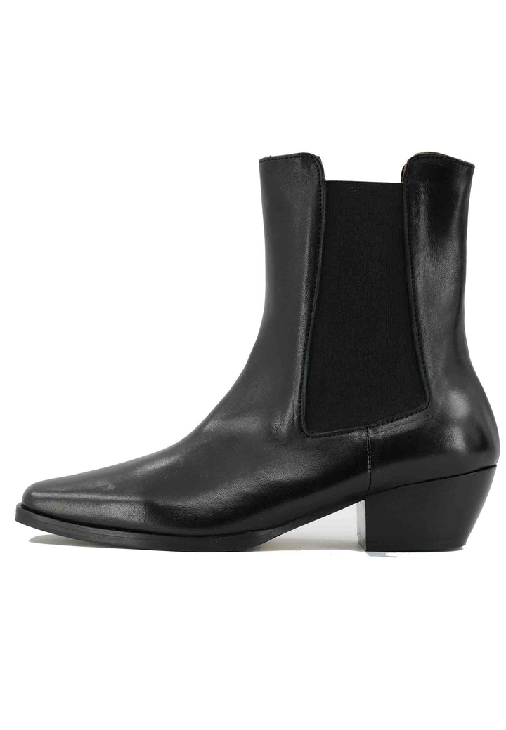 Spatarella Stivaletti BT1695 boot donna in pelle nera punta quadra con tacco in cuoio Comprare a buon mercato