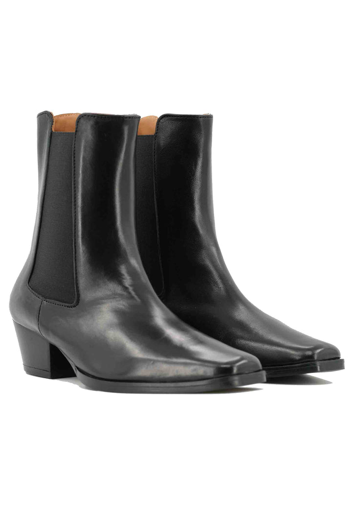 Spatarella Stivaletti BT1695 boot donna in pelle nera punta quadra con tacco in cuoio Comprare a buon mercato