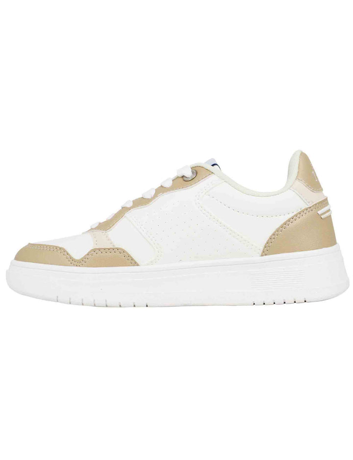 Spatarella Sneakers donna in eco pelle vintage bianco e bronzo Grande vendita