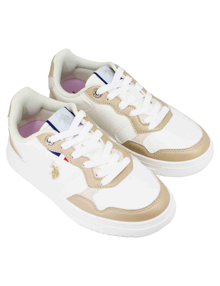 Spatarella Sneakers donna in eco pelle vintage bianco e bronzo Grande vendita
