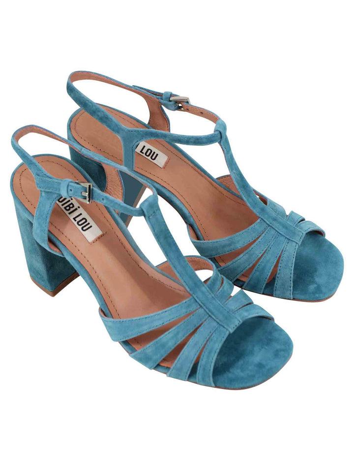 Spatarella Sandali donna slingback in camoscio turchese con tacco alto e punta quadra Azalea Flash Sale