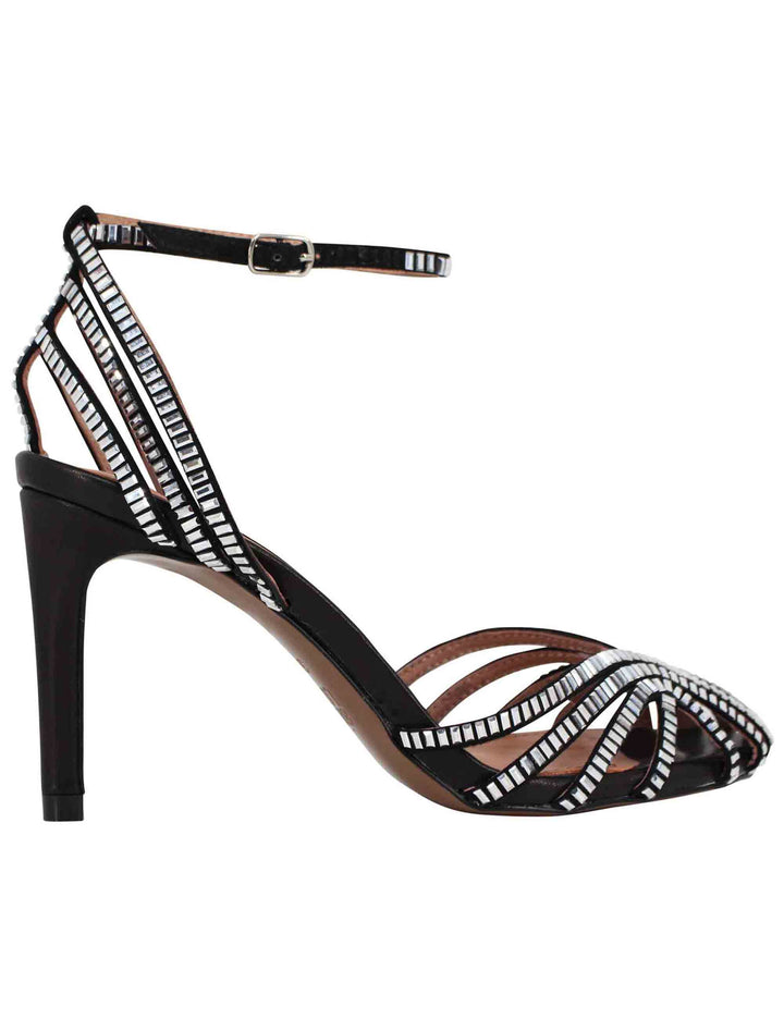 Spatarella Sandali donna in camoscio nero con strass e cinturino alla caviglia tacco alto Sernik Shopping online