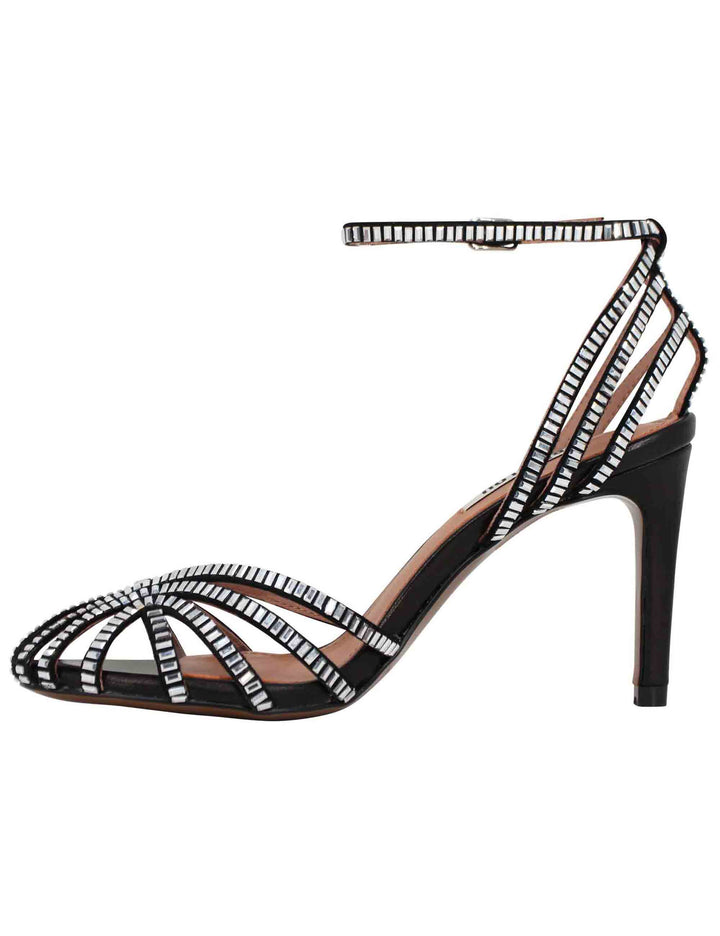 Spatarella Sandali donna in camoscio nero con strass e cinturino alla caviglia tacco alto Sernik Shopping online