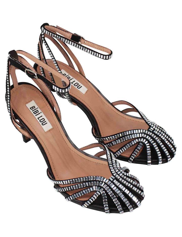 Spatarella Sandali donna in camoscio nero con strass e cinturino alla caviglia tacco alto Sernik Shopping online