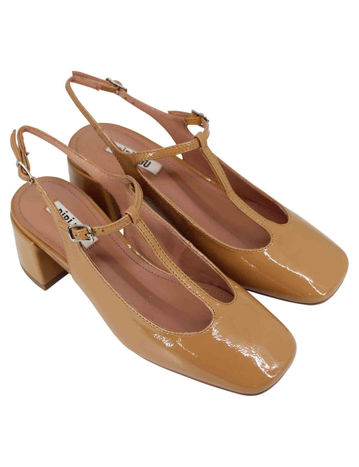 Spatarella Decollete slingback donna in vernice cammello con doppio cinturino Mignon Offerta esclusiva