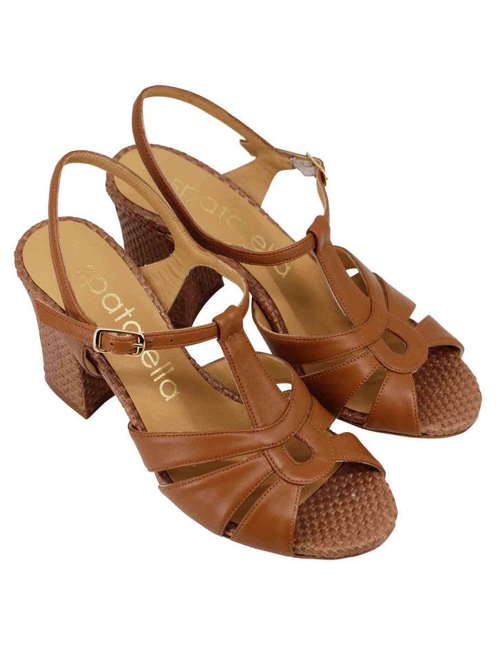 Spatarella Sandali slingback donna in pelle cuoio con tacco alto Black Friday