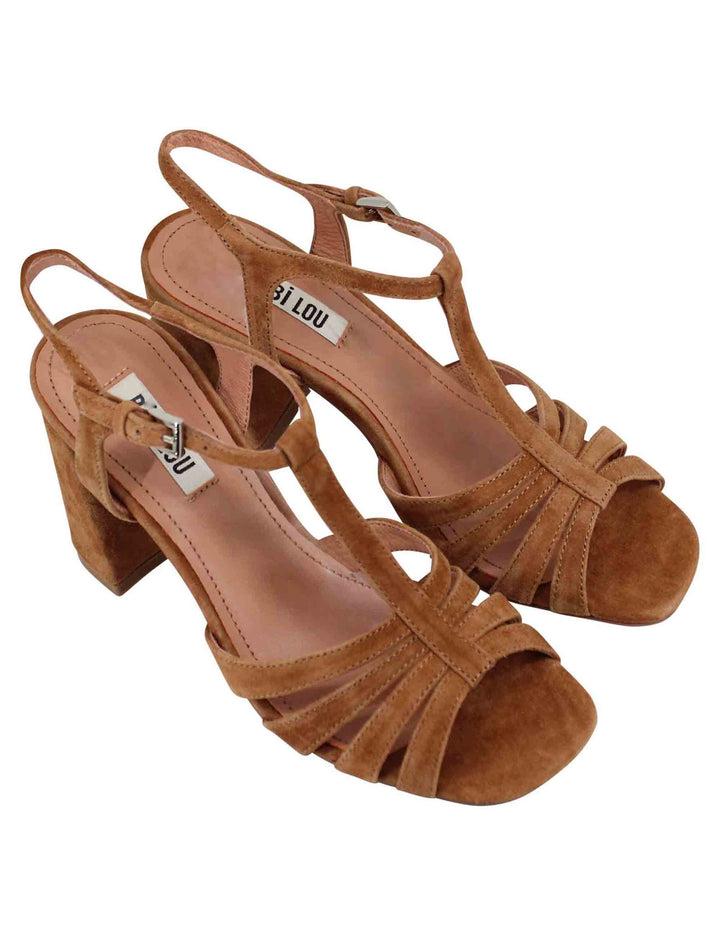 Spatarella Sandali donna slingback in camoscio cuoio con tacco alto e punta quadra Azalea Cyber Monday