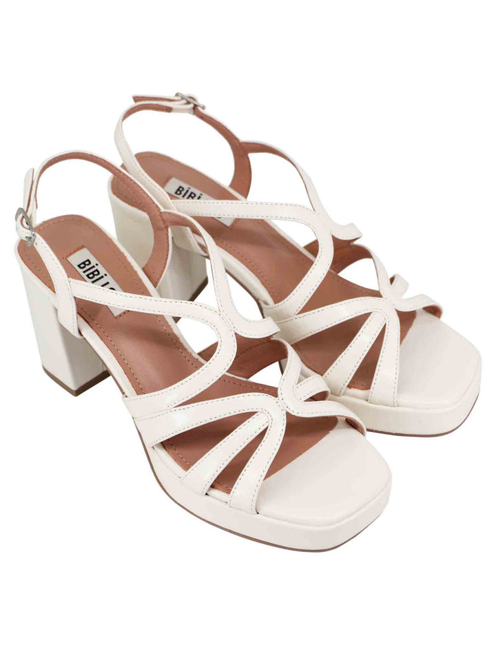 Spatarella Sandali slingback donna in vernice bianca con tacco plateau e punta quadra Offerta natalizia