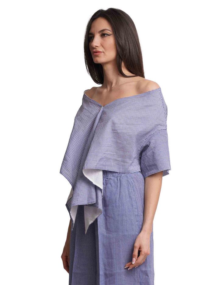 Spatarella Stole donna in cotone blu e bianca Offerta per la Festa della Mamma