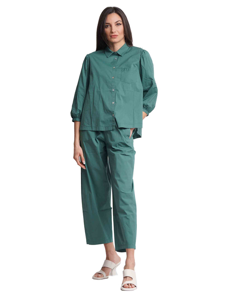 Spatarella Camicie donna in cotone verde con maniche a sbuffo Offerta Giorno del Papà