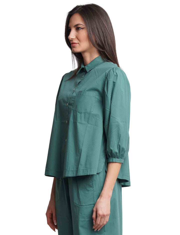 Spatarella Camicie donna in cotone verde con maniche a sbuffo Offerta Giorno del Papà