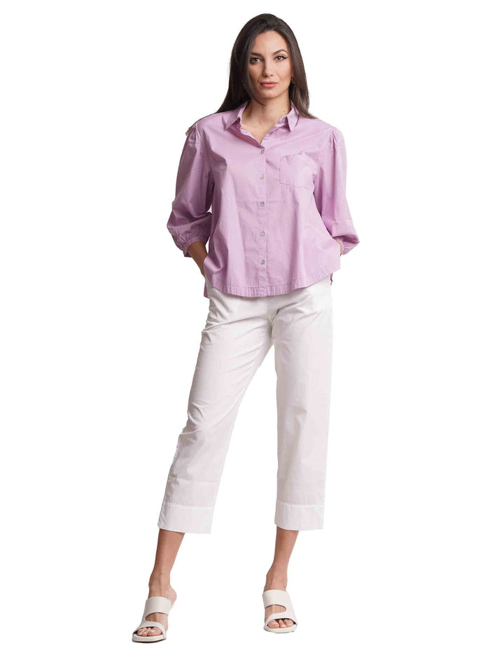 Spatarella Camicie donna in cotone lilla con maniche a sbuffo Offerta San Valentino