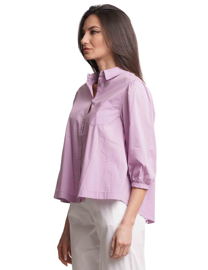 Spatarella Camicie donna in cotone lilla con maniche a sbuffo Offerta San Valentino