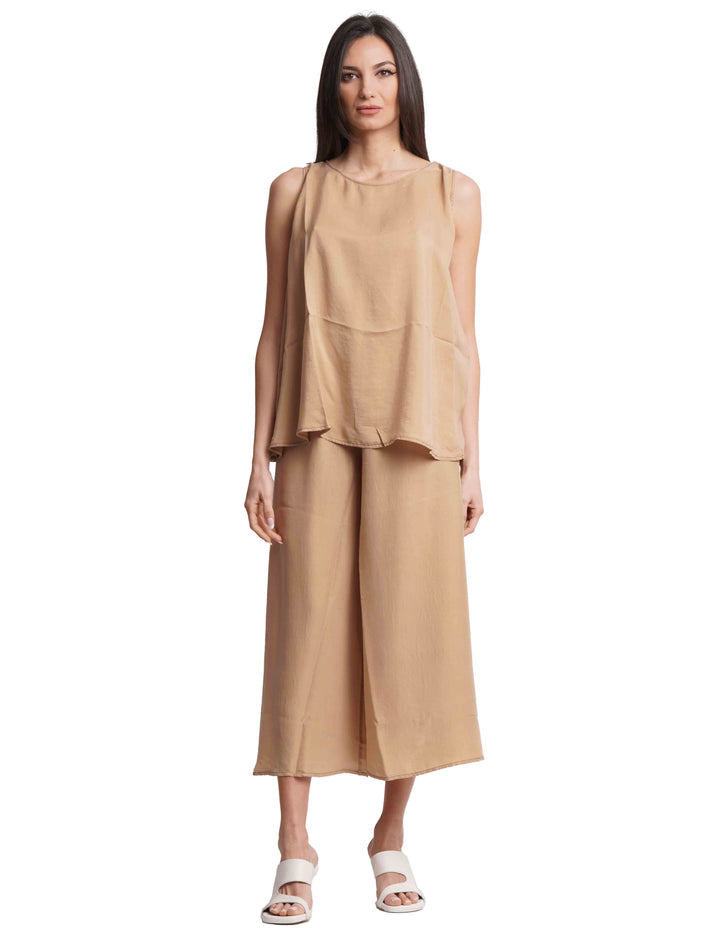 Spatarella Top donna in seta cammello largo al fondo Offerta Anniversario