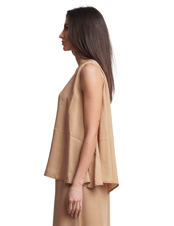 Spatarella Top donna in seta cammello largo al fondo Offerta Anniversario
