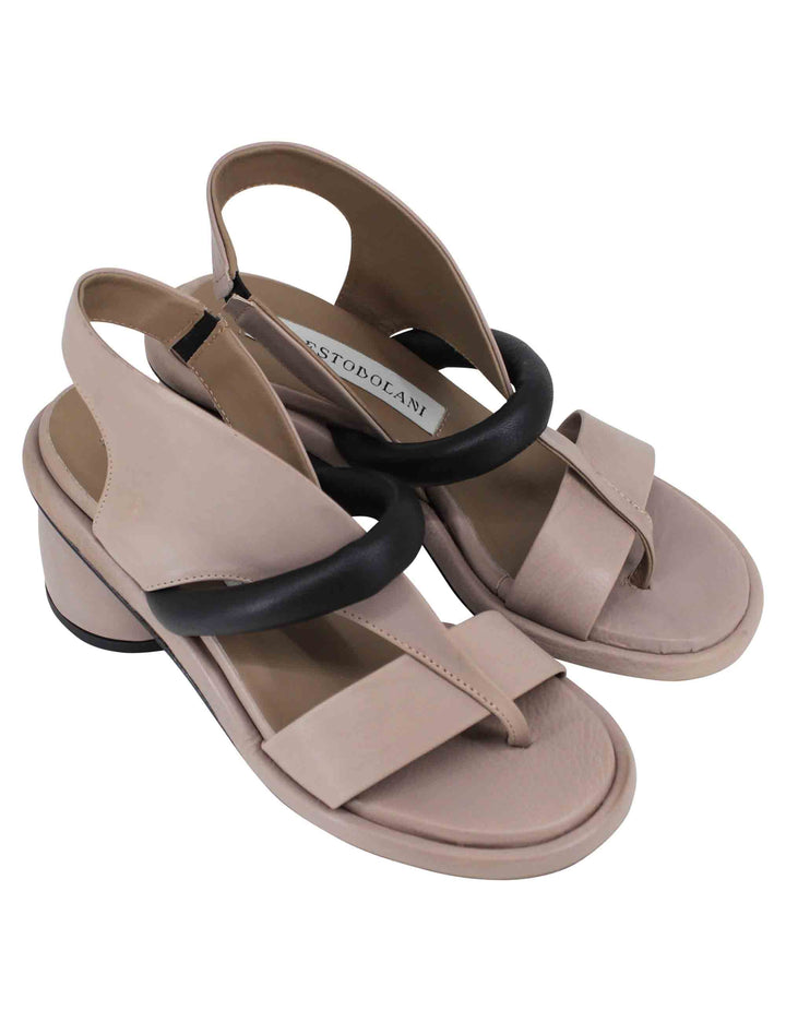 Spatarella Sandali infradito donna in pelle taupe con punta tonda Vendita calda