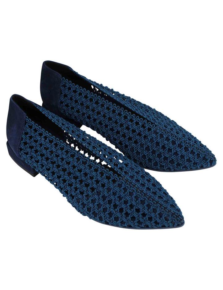 Spatarella Decollete donna in tessuto blu elasticizzato tacco basso Latest fashion