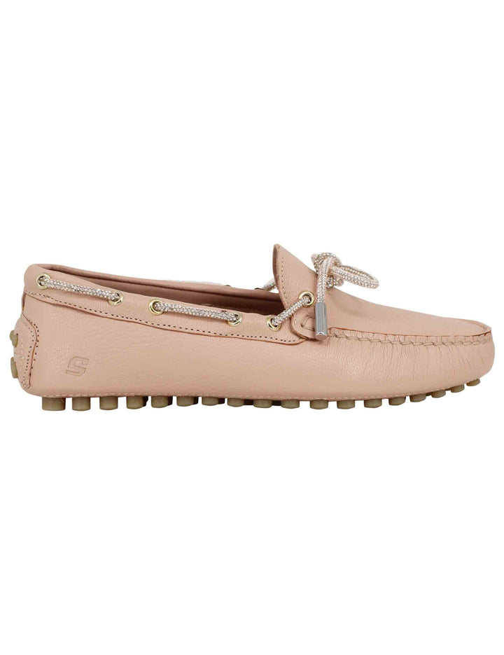 Spatarella Mocassini donna in pelle rosa con fiocco in strass Online Outlet