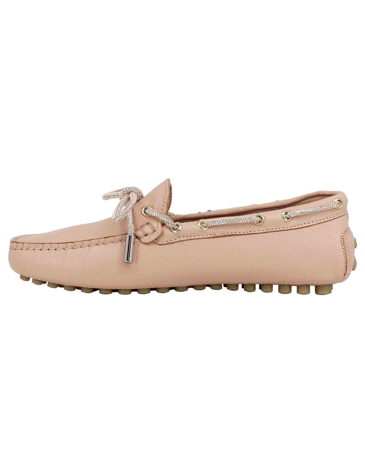 Spatarella Mocassini donna in pelle rosa con fiocco in strass Online Outlet