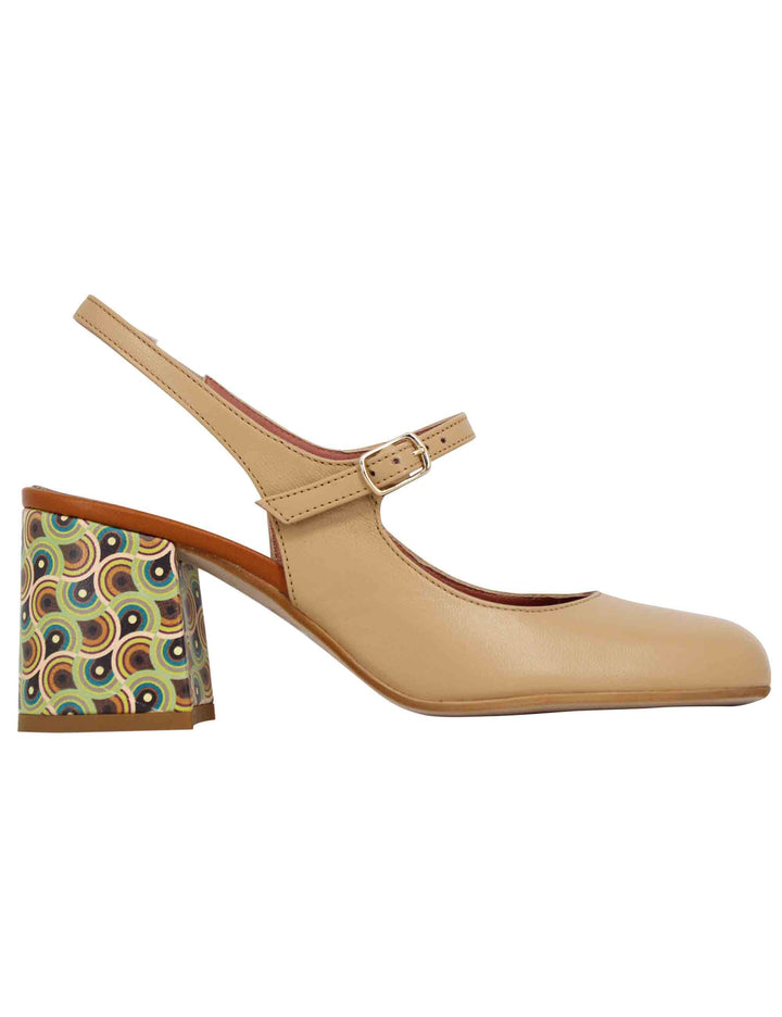 Spatarella Decollete sligback donna in pelle beige con punta tonda Offerta temporanea