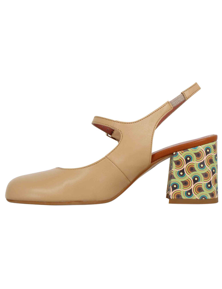 Spatarella Decollete sligback donna in pelle beige con punta tonda Offerta temporanea