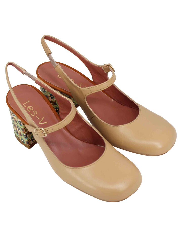 Spatarella Decollete sligback donna in pelle beige con punta tonda Offerta temporanea