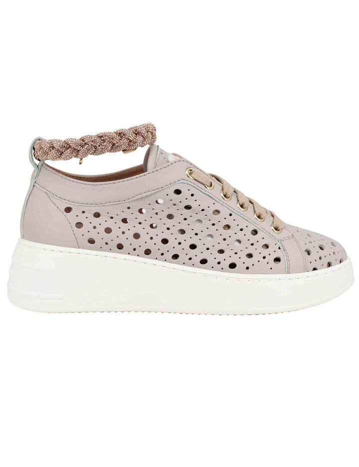 Spatarella Sneakers donna in pelle forata taupe con cavigliera in strass Lightning offer