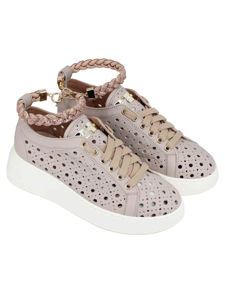 Spatarella Sneakers donna in pelle forata taupe con cavigliera in strass Lightning offer