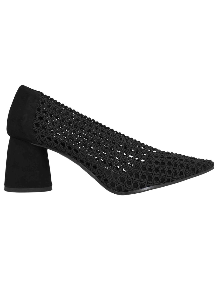 Spatarella Decollete donna in tessuto elasticizzato nero con tacco in camoscio Grandi sconti