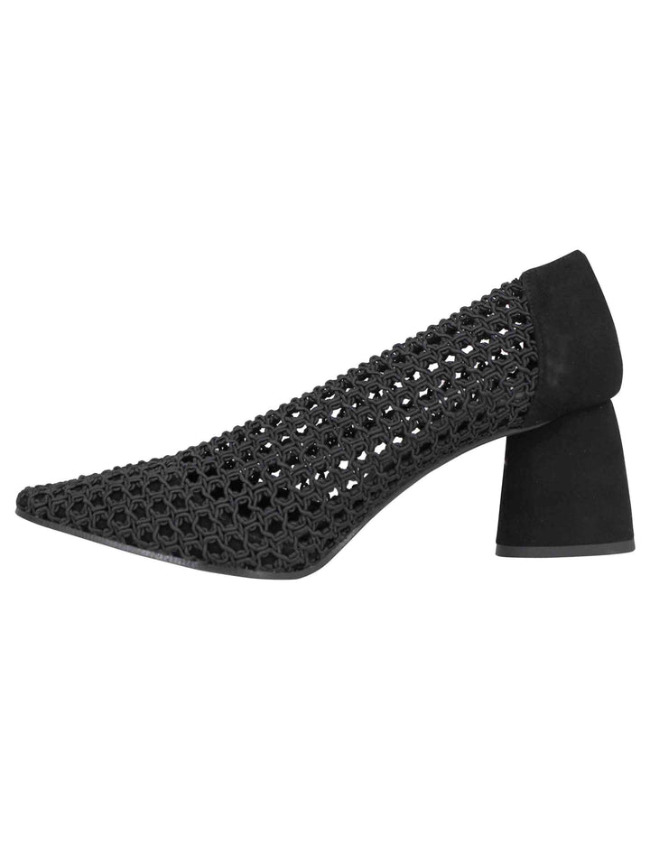 Spatarella Decollete donna in tessuto elasticizzato nero con tacco in camoscio Grandi sconti