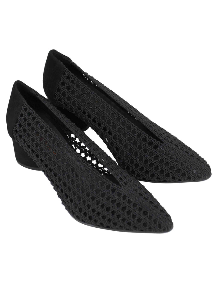 Spatarella Decollete donna in tessuto elasticizzato nero con tacco in camoscio Grandi sconti