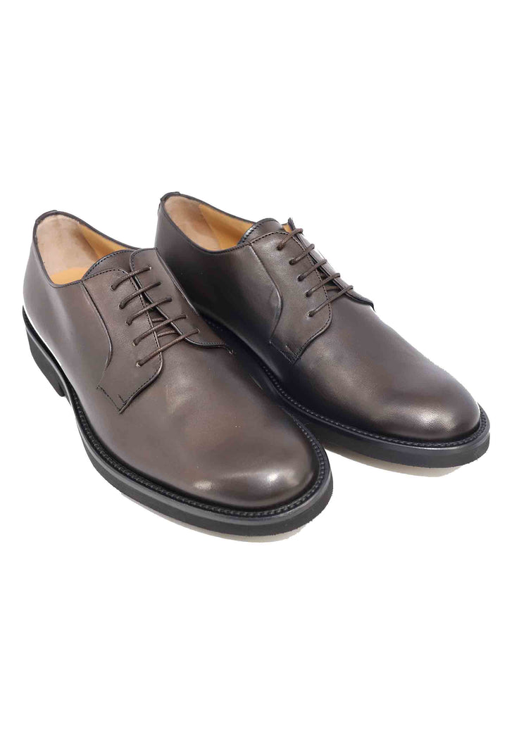 Spatarella Stringate uomo in pelle marone con suola in gomma ultra leggera e punta tonda Offerte speciali