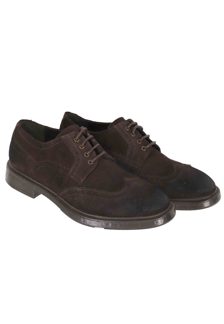 Spatarella Stringate da uomo in camoscio testa di moro con impunture all'inglese e suola in gomma Super Saving Price