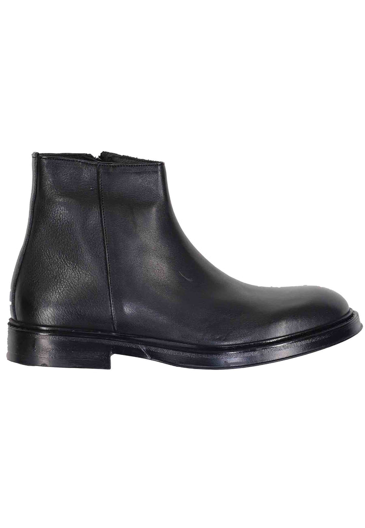 Spatarella Stivaletti uomo in pelle nera con zip laterale e suola in gomma Rilascio limitato