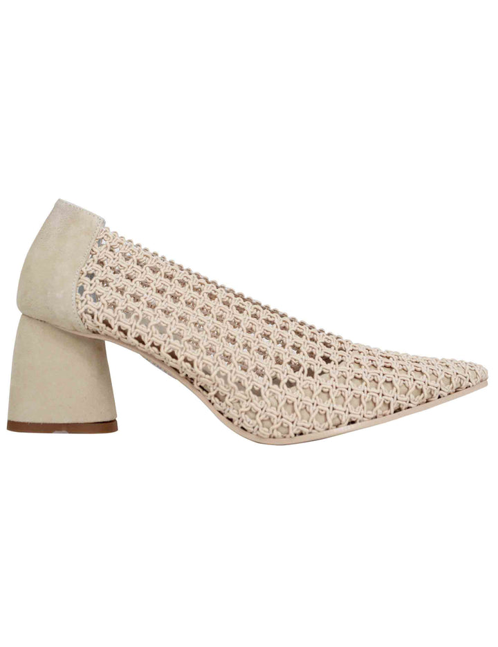 Spatarella Decollete donna in tessuto elasticizzato beige con tacco in camoscio Only for today