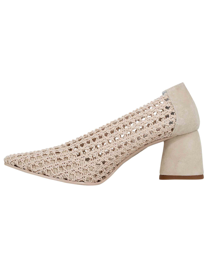 Spatarella Decollete donna in tessuto elasticizzato beige con tacco in camoscio Only for today