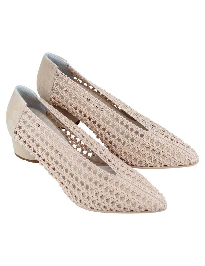 Spatarella Decollete donna in tessuto elasticizzato beige con tacco in camoscio Only for today