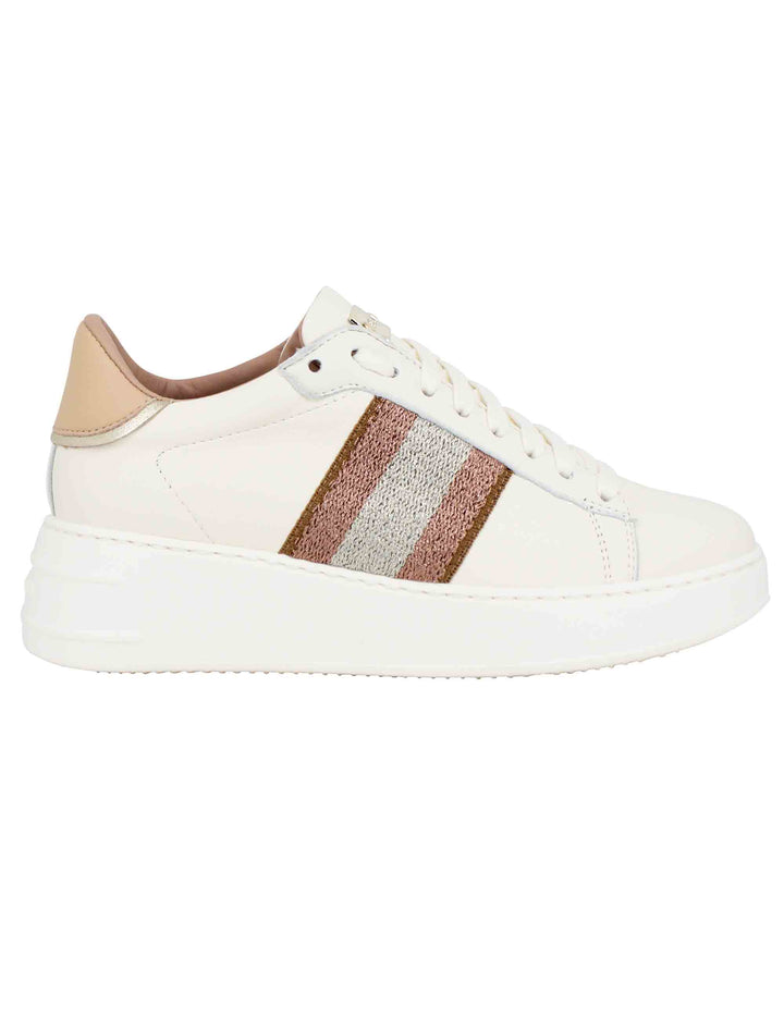Spatarella Sneakers donna in pelle beige con banda laterale Offerta speciale della fabbrica