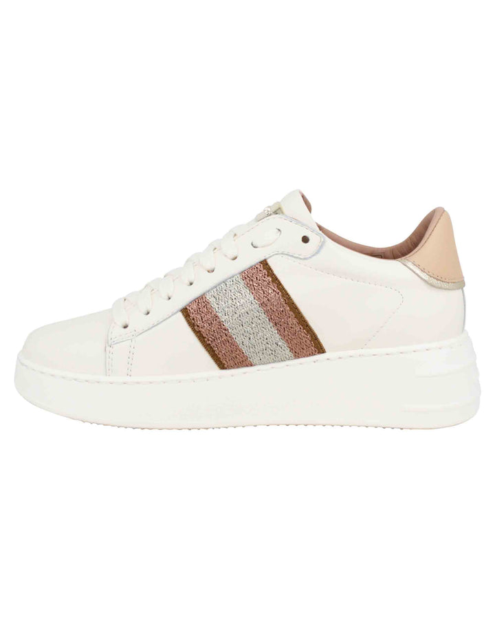 Spatarella Sneakers donna in pelle beige con banda laterale Offerta speciale della fabbrica