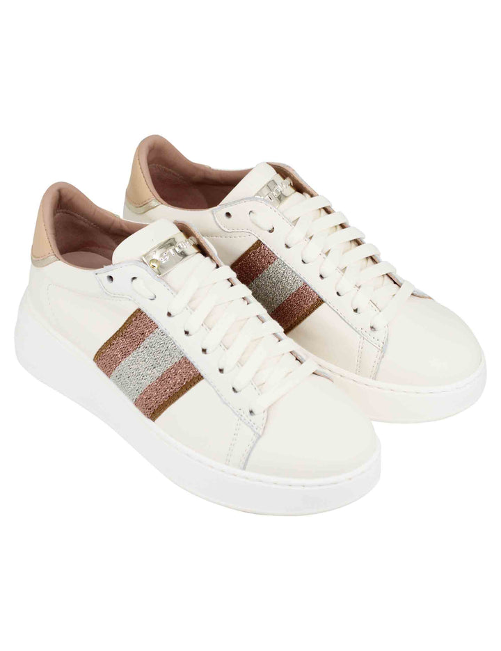 Spatarella Sneakers donna in pelle beige con banda laterale Offerta speciale della fabbrica