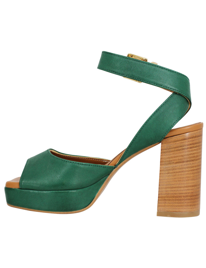 Spatarella Sandali donna in pelle verde con tacco alto in cuoio e plateau Solo un giorno rimasto