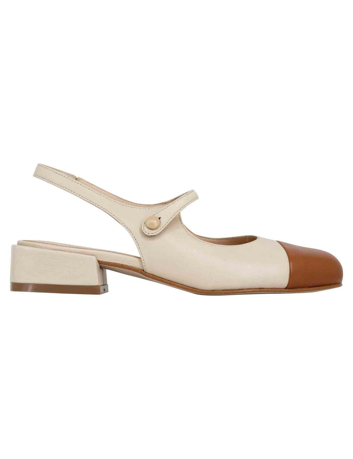 Spatarella Decollete slingback donna in pelle beige bicolore con puntale cammello Super sconto
