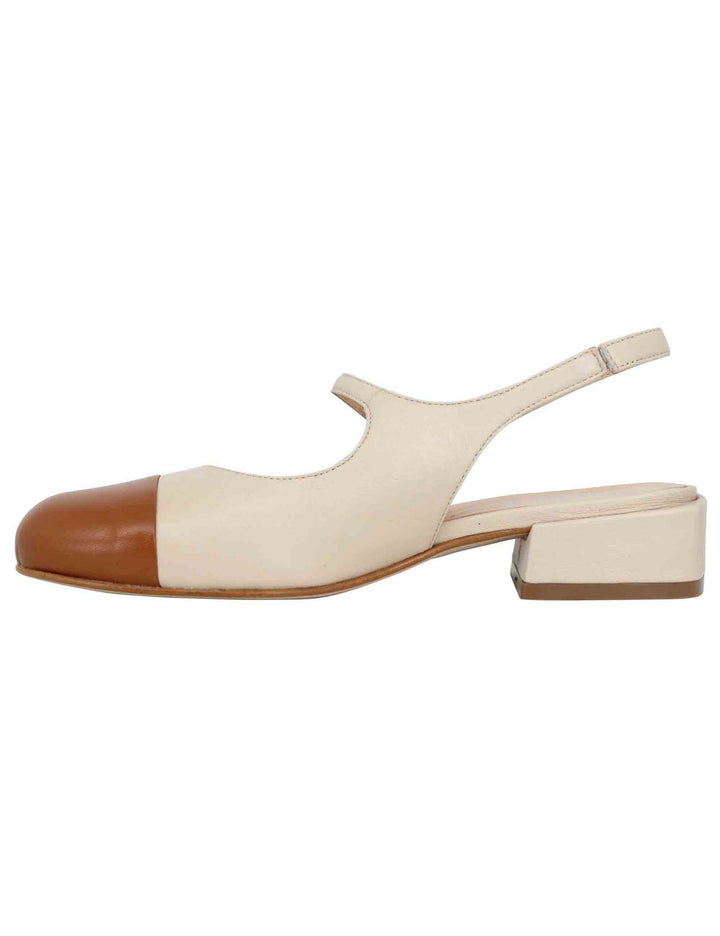 Spatarella Decollete slingback donna in pelle beige bicolore con puntale cammello Super sconto