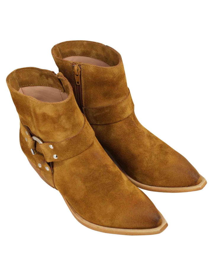 Spatarella Stivaletti texani donna in camoscio cuoio vintage con accessorio laterale 50% di sconto con spedizione gratuita