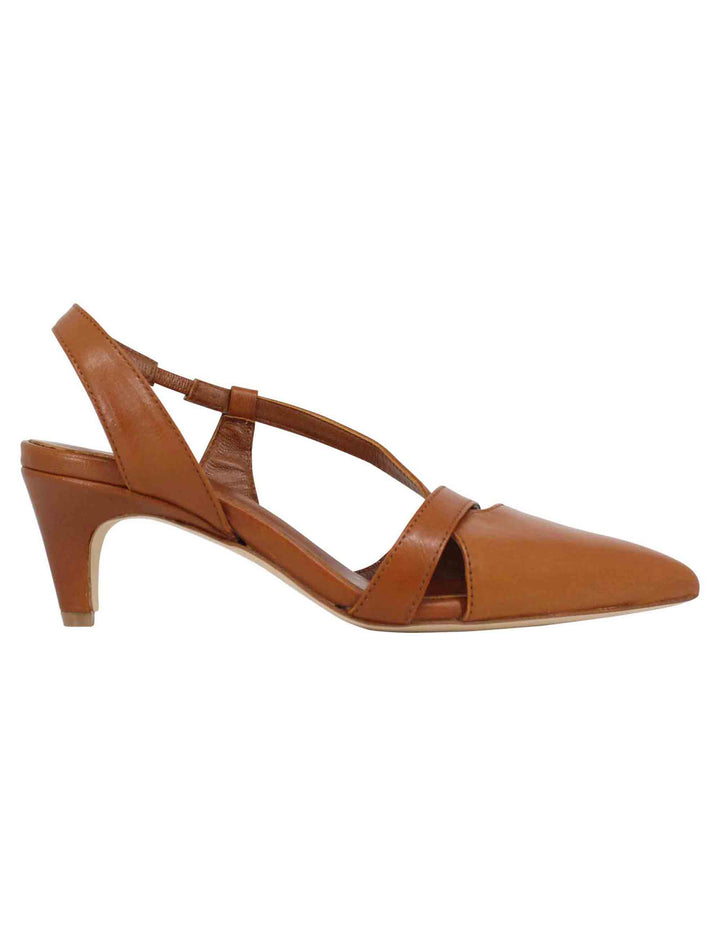 Spatarella Decollete slingback donna in pelle cuoio con tacco basso Trasporto libero internazionale