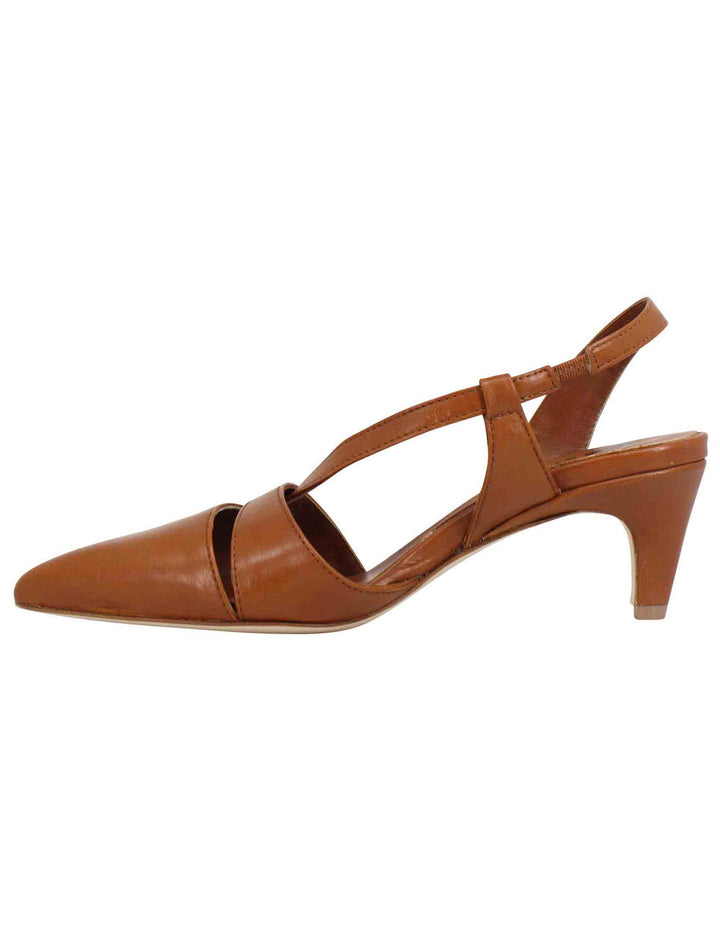 Spatarella Decollete slingback donna in pelle cuoio con tacco basso Trasporto libero internazionale