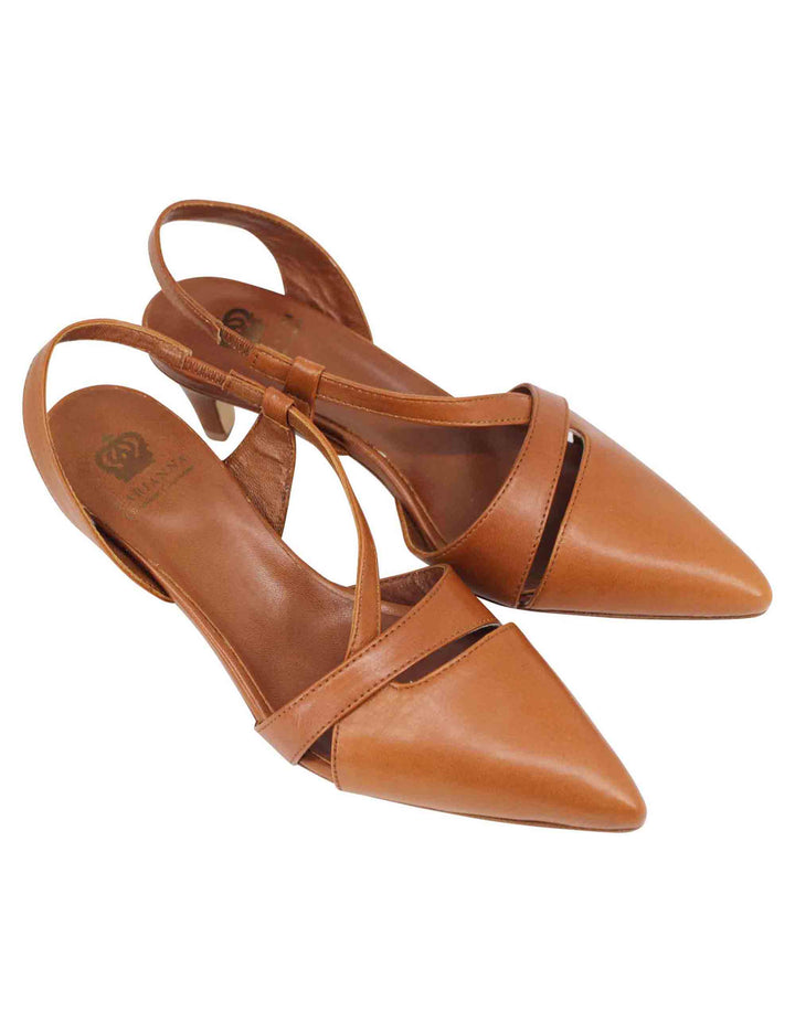 Spatarella Decollete slingback donna in pelle cuoio con tacco basso Trasporto libero internazionale