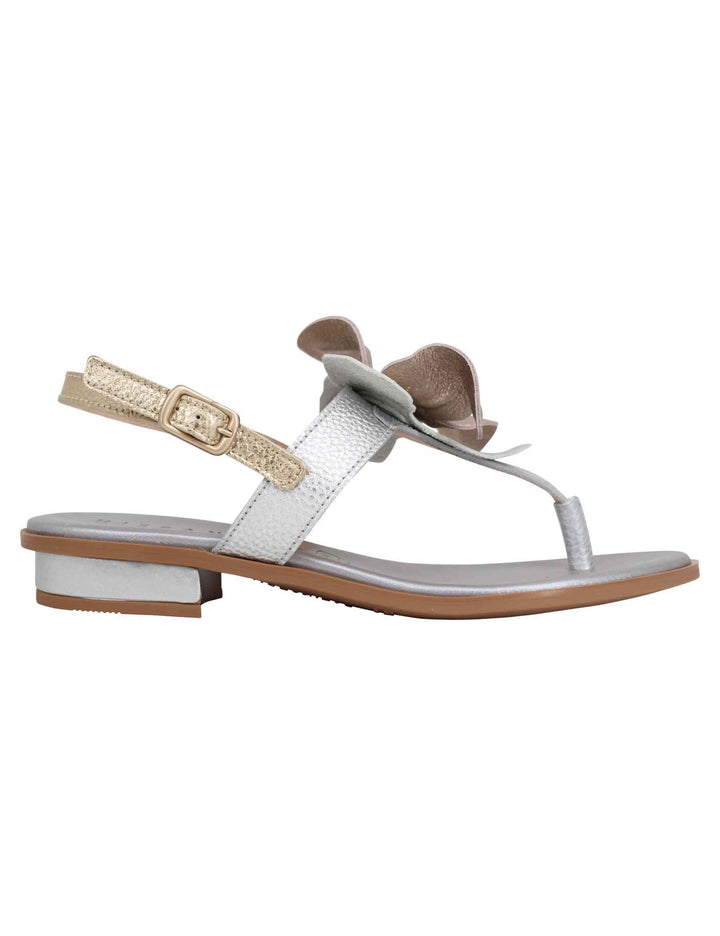 Spatarella Sandali infradito flat donna in pelle argento con fiore Esporta salva