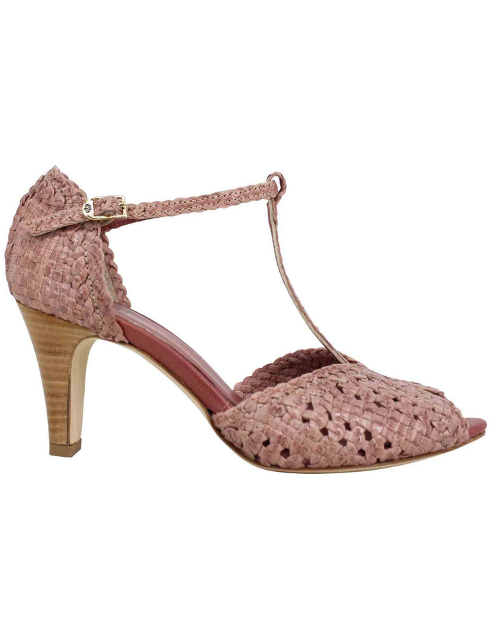 Spatarella Sandali donna in pelle intrecciata rosa con tacco alto